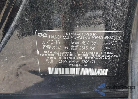 2016 Hyundai Sonata Limited из США, поврежденный, VIN 5NPE34AF5GH269471